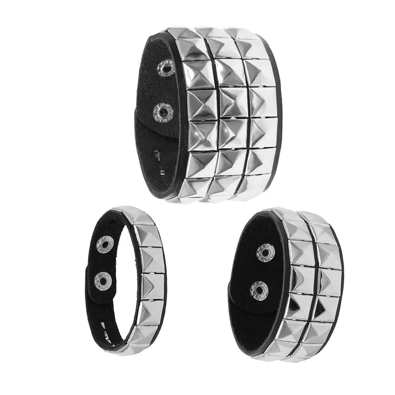 Adjustable Goth Leather Wristband with Spiked Rivet Buckle for Men Women