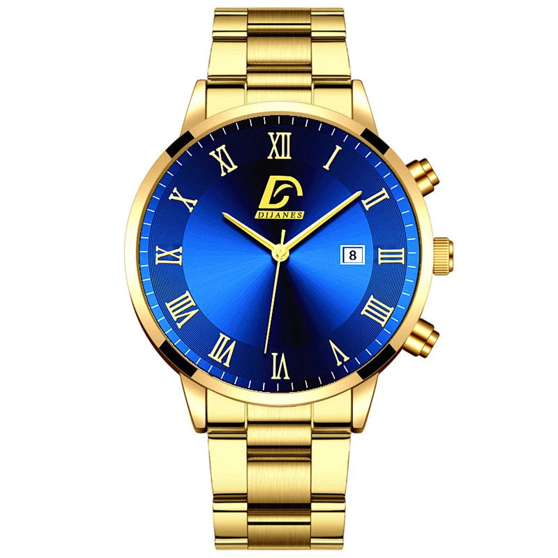 Men's Gold Watch Minimalist Quartz Calendar Wristwatch Business Casual