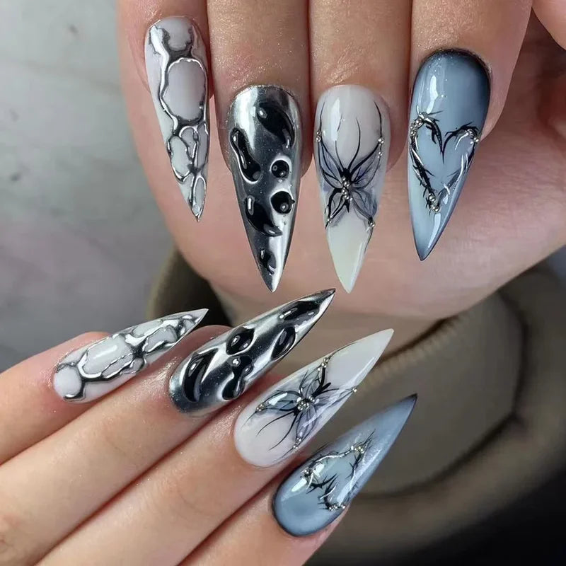 Halloween Bloodstain Nail Art False Nails with Glue - Long Pointed Detachable Design