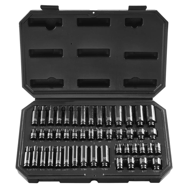 Impact Socket Set 48-Piece Deep & Shallow CR-Mo Alloy Steel Auto Repair