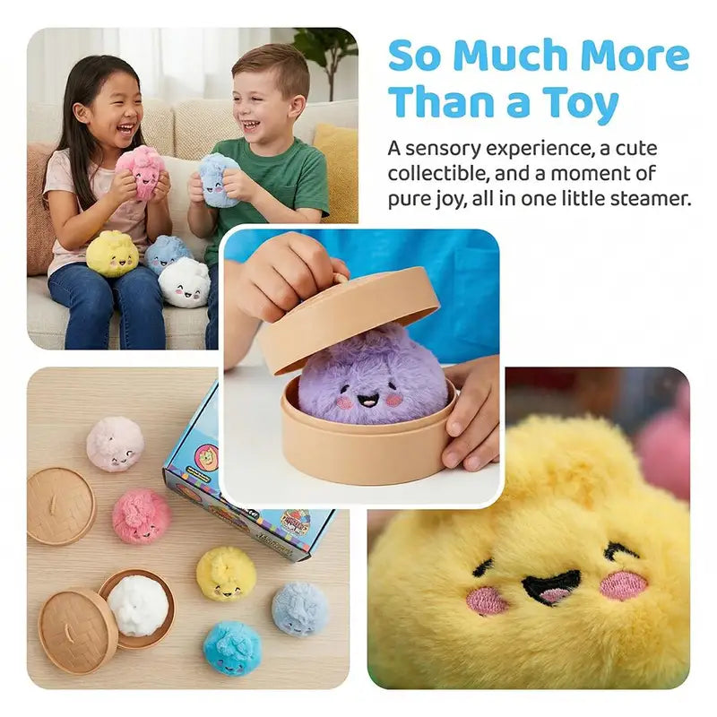 Cute Plush Steamed Bun Keychains 12-Pack - Soft, Vibrant, Stress-Relief Toys