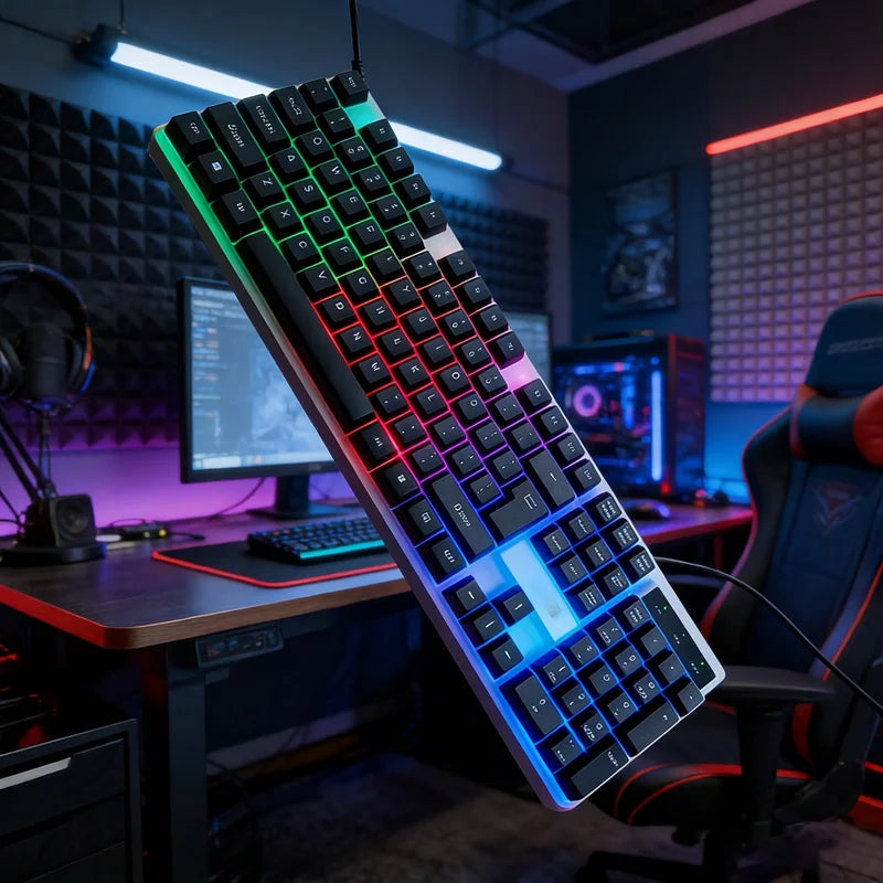 RGB Backlit Mechanical Feel Keyboard with LED Lighting for PC Gaming & Office