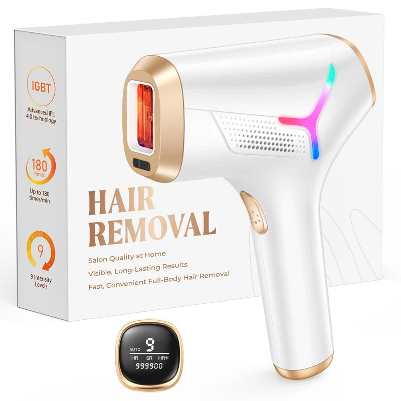 IPL Hair Removal Device with 999999+ Flashes for Face & Body - Painless & Permanent