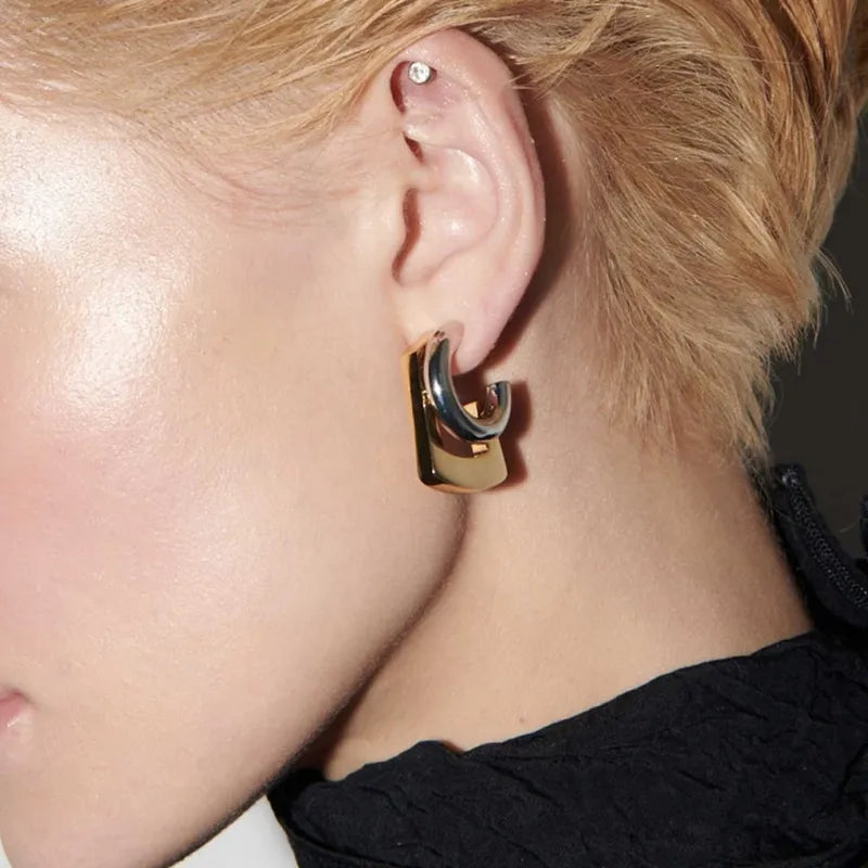 Geometric Double Round Stacking Earrings for Women Stainless Steel Dainty Jewelry