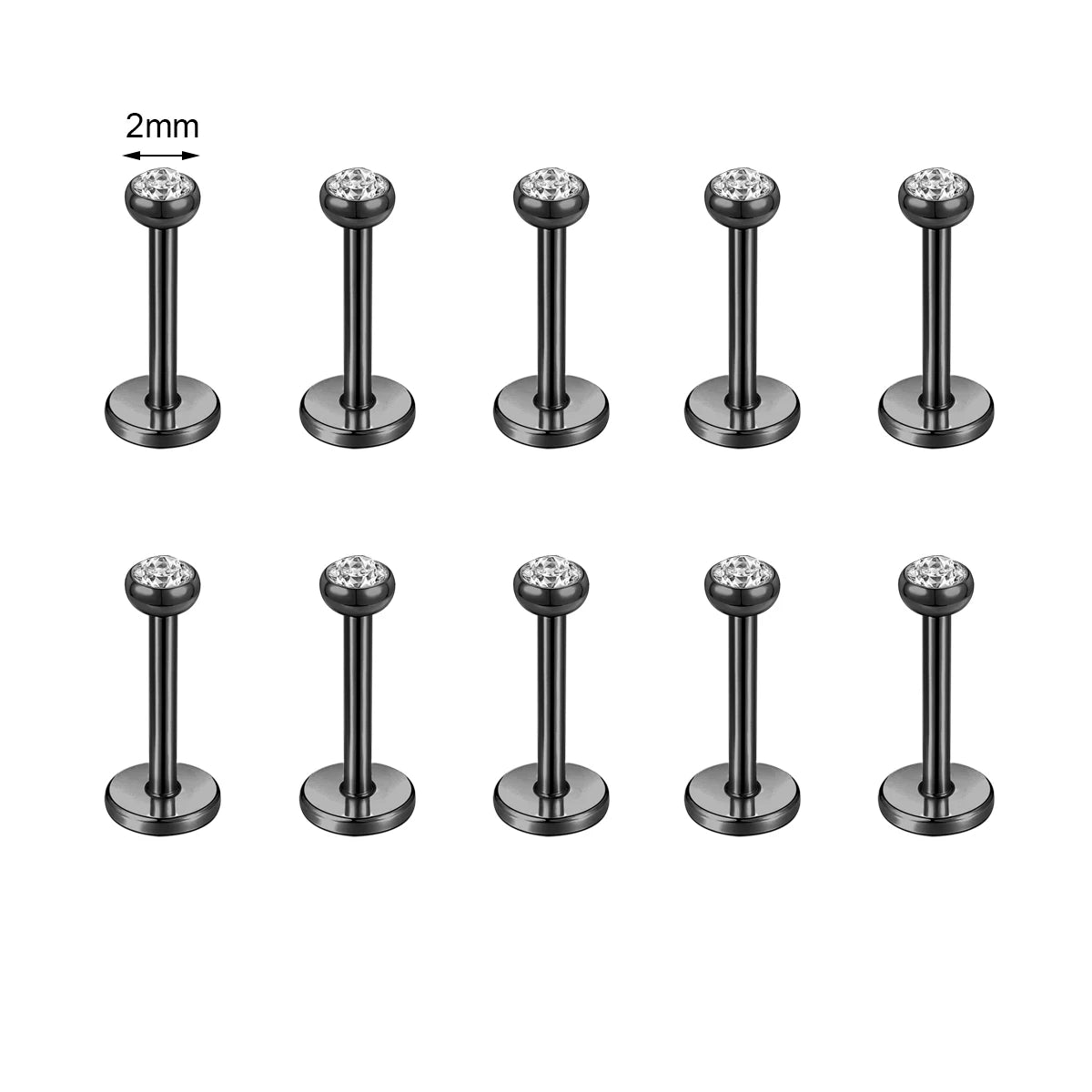 10 Pcs Stainless Steel Lip Piercing Set with CZ Crystals, 6/8/10MM - Men & Women