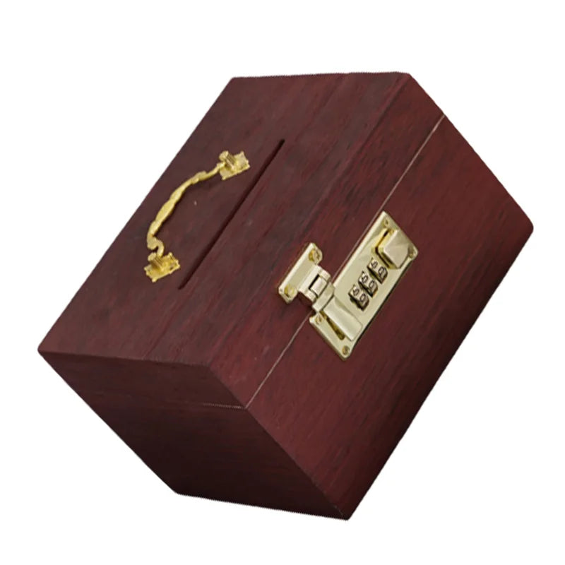 Vintage Wooden Coin Bank with Lock & Security Code - Treasure Money Box for Kids & Adults