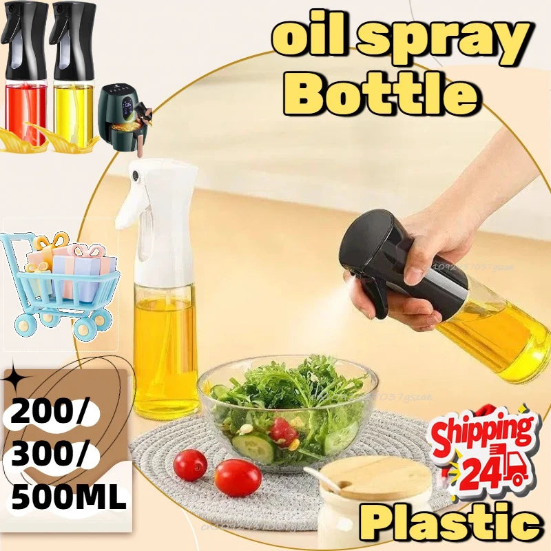 Reusable Oil Spray Bottle with Mist Nozzle - Food Grade Plastic Kitchen Dispenser, 200/300/500ml