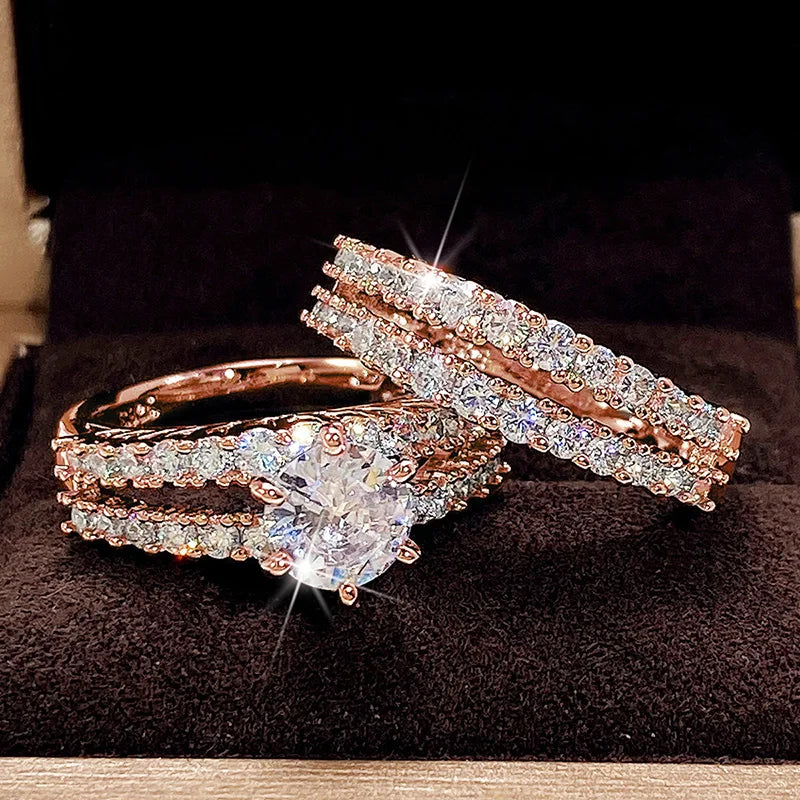 Luxury CZ Stone Engagement & Wedding Ring Set for Women - 2 Pieces