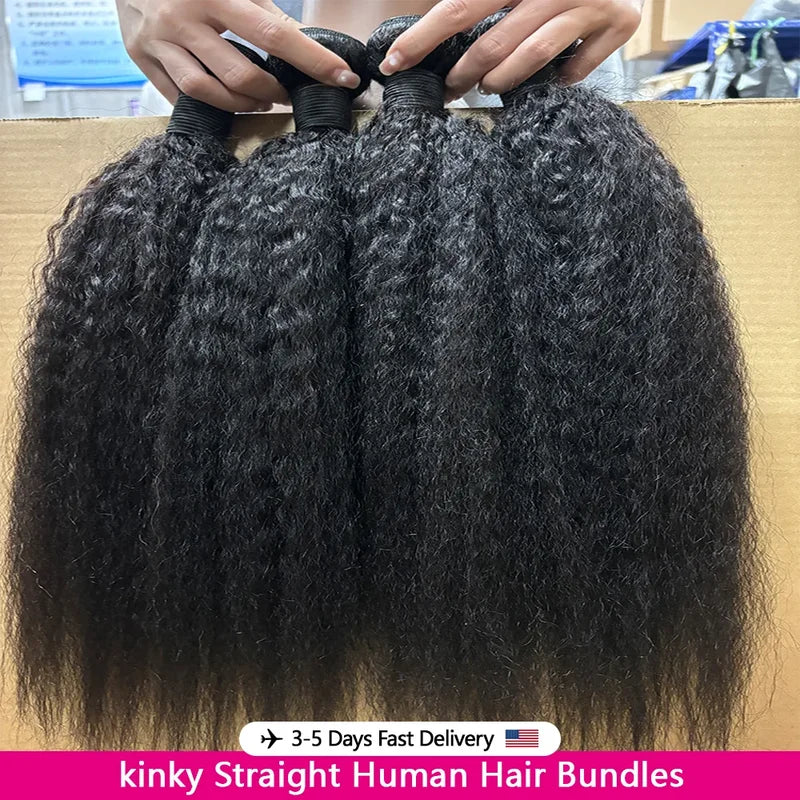 Human Hair Extensions 12A Kinky Straight Bundles - 20, 22, 24 Inch, 100% Remy Hair