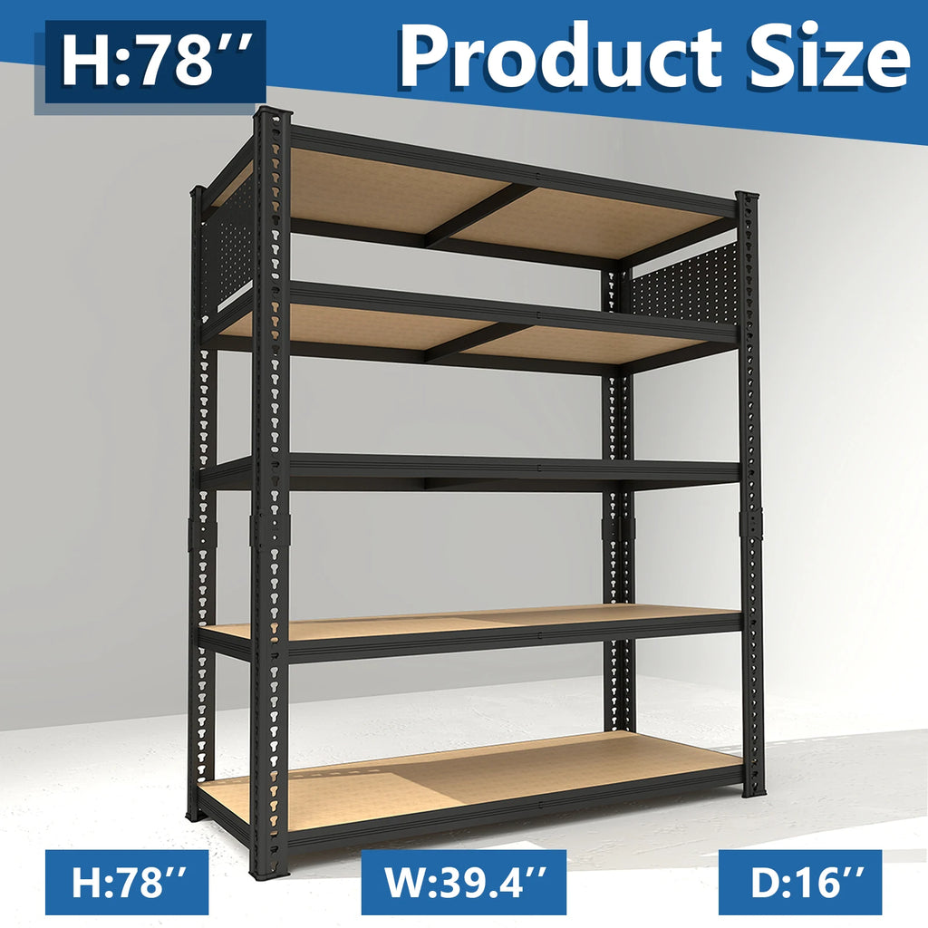 Heavy-Duty 5-Tier Adjustable Metal Shelving Unit with Pegboard System for Garage Basement Warehouse