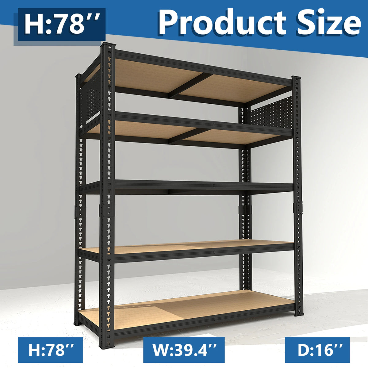 Heavy-Duty 5-Tier Adjustable Metal Shelving Unit with Pegboard System for Garage Basement Warehouse