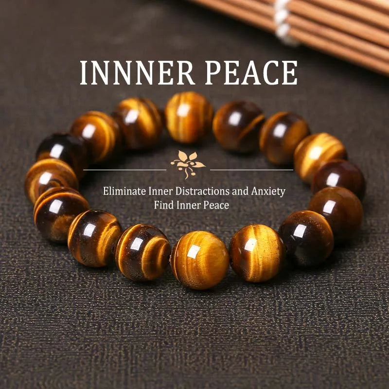 Vintage Nature Tiger Eye Stone Bracelet for Men with Buddha Charm - Elastic Gift Jewelry