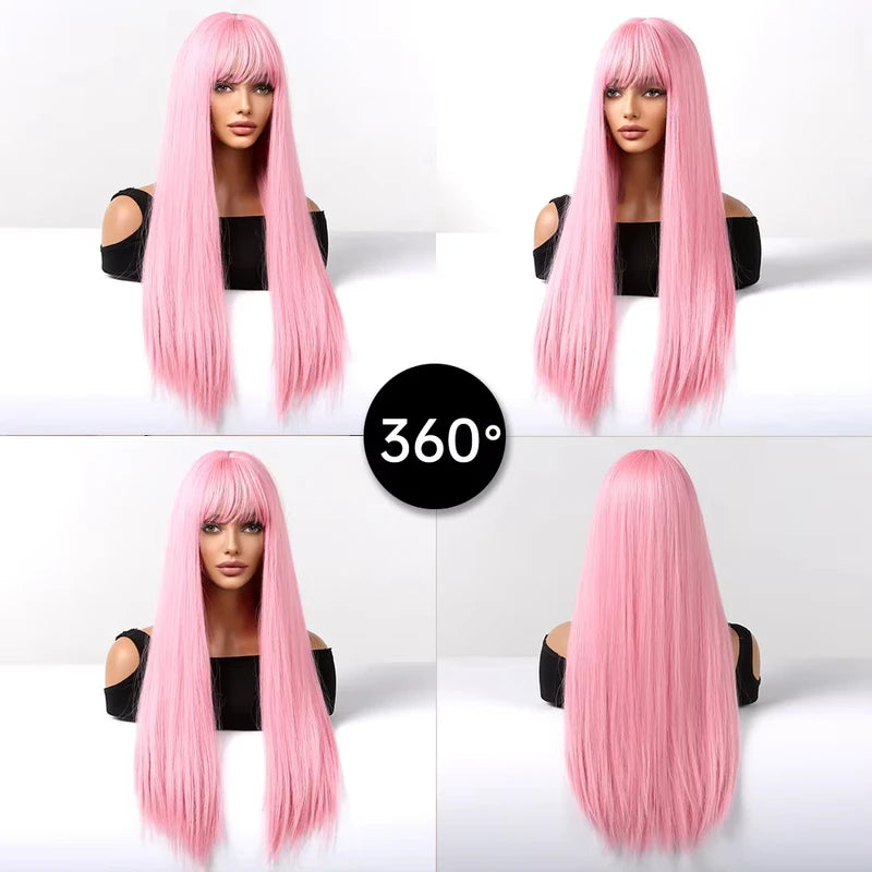 Long Straight Synthetic Wig for Halloween & Cosplay - High-Temperature Silk Cap