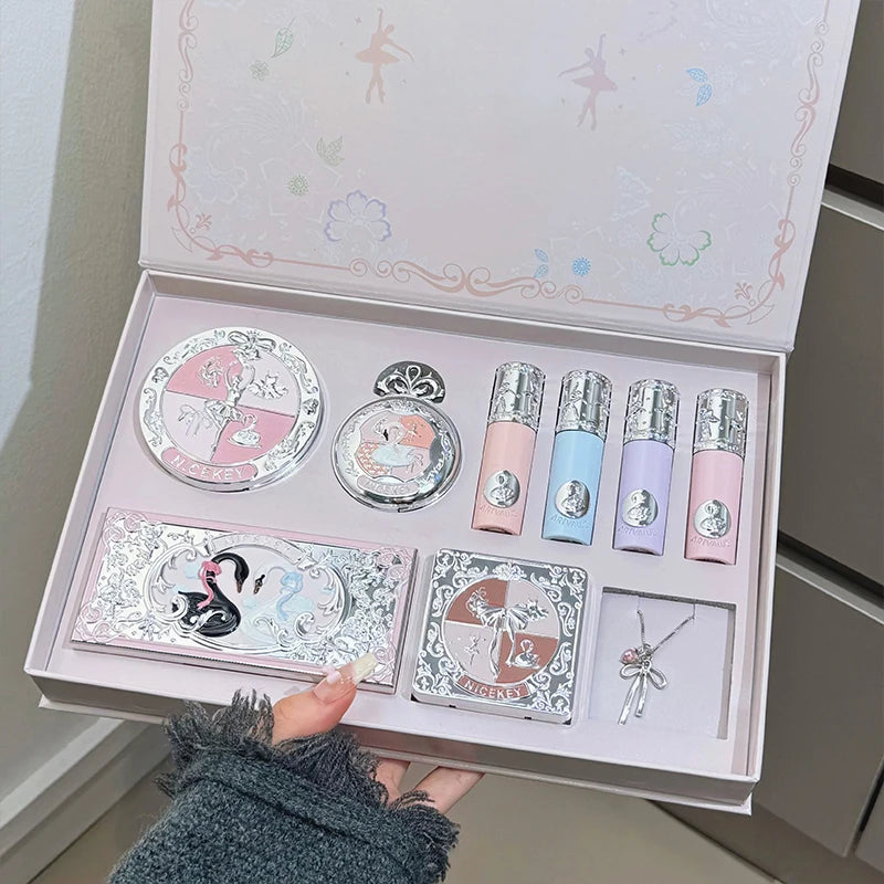 Pink Ballet Makeup Set with Lip, Blush, Eye & Contour Palettes + Necklace Gift