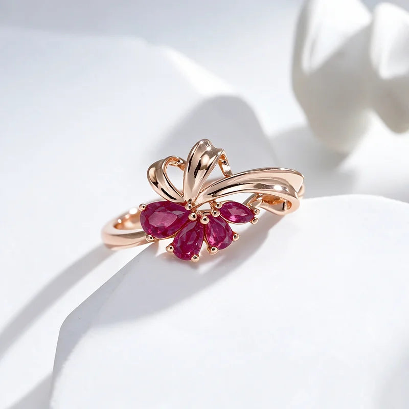 Elegant Flower-Shaped Zircon Ring for Women - Rose Gold Wedding & Party Jewelry