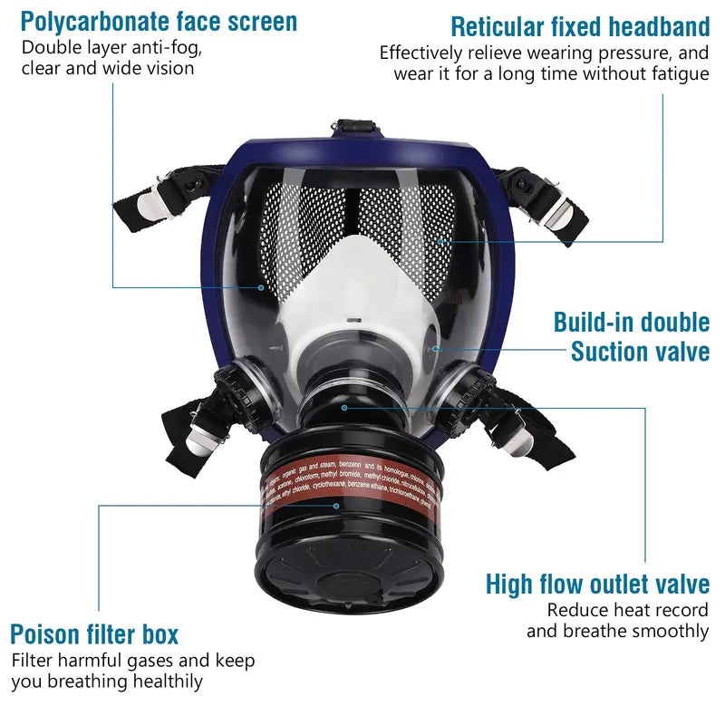 Full Face Respirator Gas Mask with Activated Carbon Filter Canister for Fumes and Chemical Protection