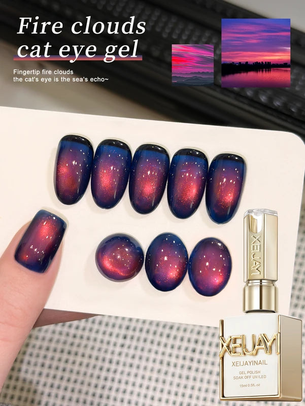 Crystal Glass Bead Nail Polish Set - Multicolor Cat's Eye Gel UV/LED 15ml for DIY Nail Art