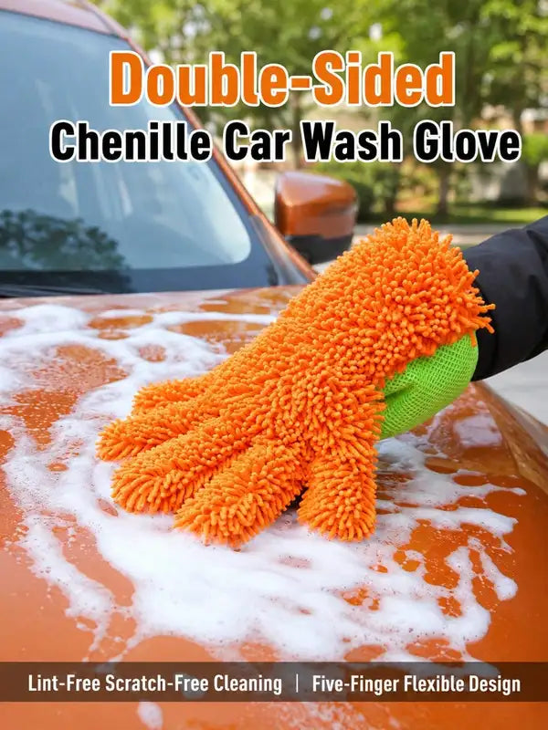Double-Sided Chenille Car Wash Mitt - Scratch-Free Auto Cleaning Glove