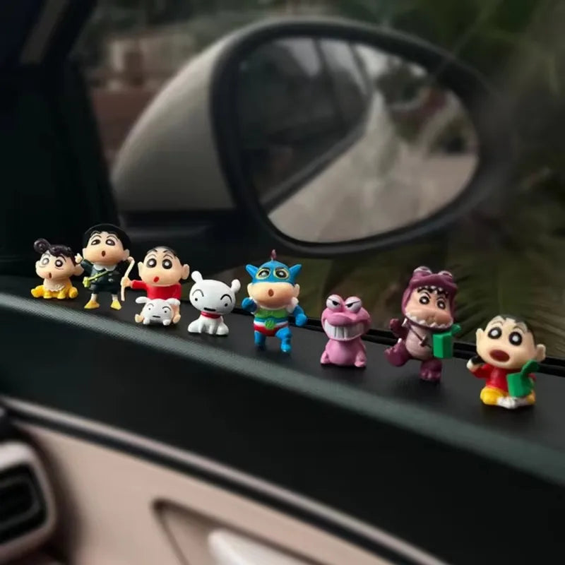 8Pcs Crayon Shin-chan Car Dashboard Decor Model Set - Center Console Ornaments