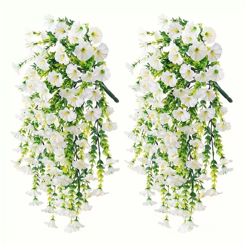 Artificial Morning Glory Flowers with Eucalyptus Leaves for Outdoor Wedding Garden Decor - 2 Pieces