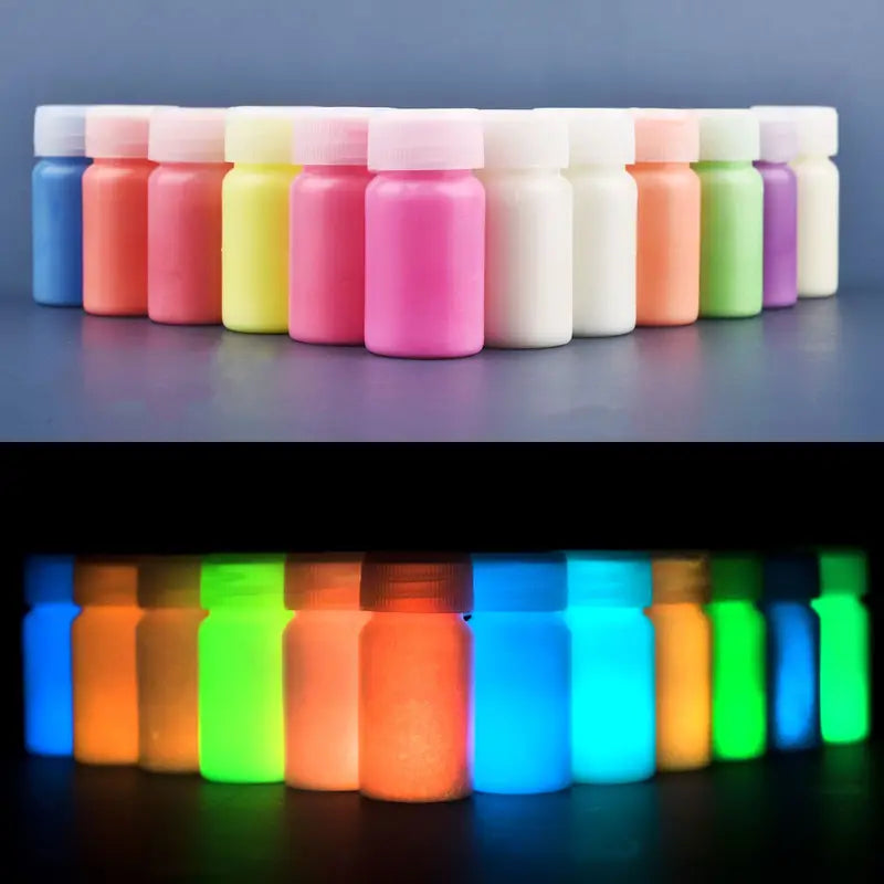 Fluorescent Pigment Glow in Dark Acrylic Paints for DIY Resin & Party Crafts - 15g Bottles