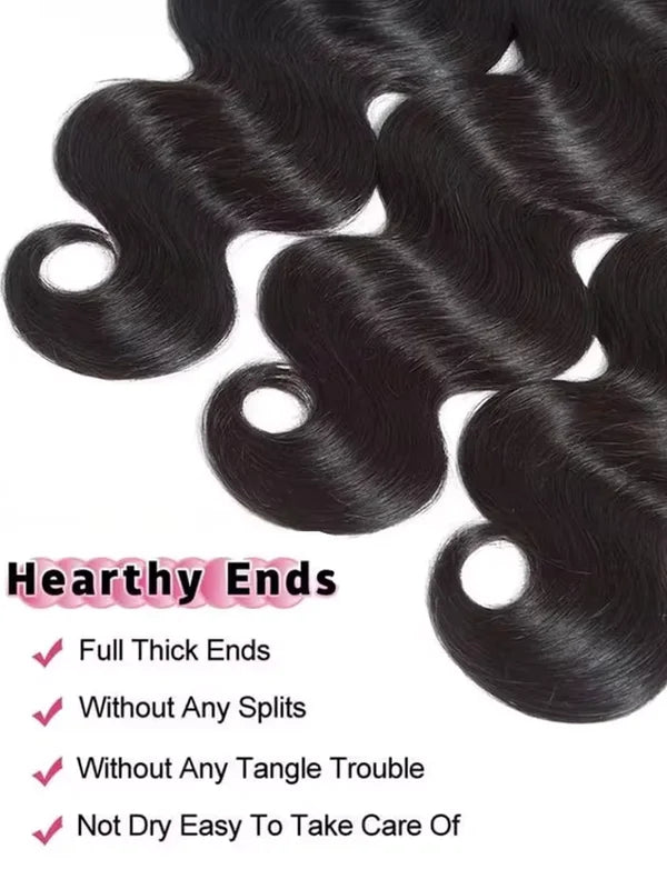 Human Hair Extensions 3 Bundles Brazilian Virgin Body Wave Hair - Natural Color