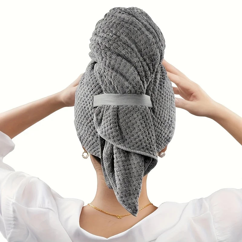 Extra Large Microfiber Hair Towel Wrap - Quick Dry Turban with Elastic Band