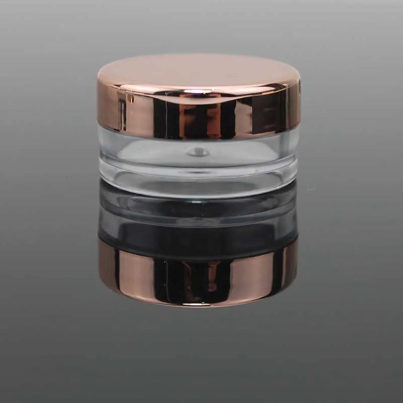 50pcs Small Cosmetic Jars with Rose Gold Lids - Refillable Plastic Containers for Lip Balm Eyeshadow Cream