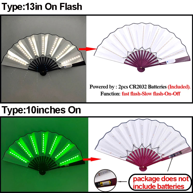 LED Neon Fan Light for Parties Raves Halloween Weddings - Multi-Color Folding Hand Fan