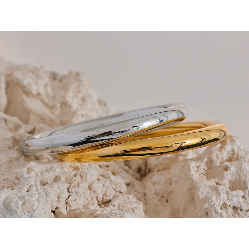 Minimalist Waterproof Stainless Steel Bracelet Bangle for Women - Glossy Statement Jewelry
