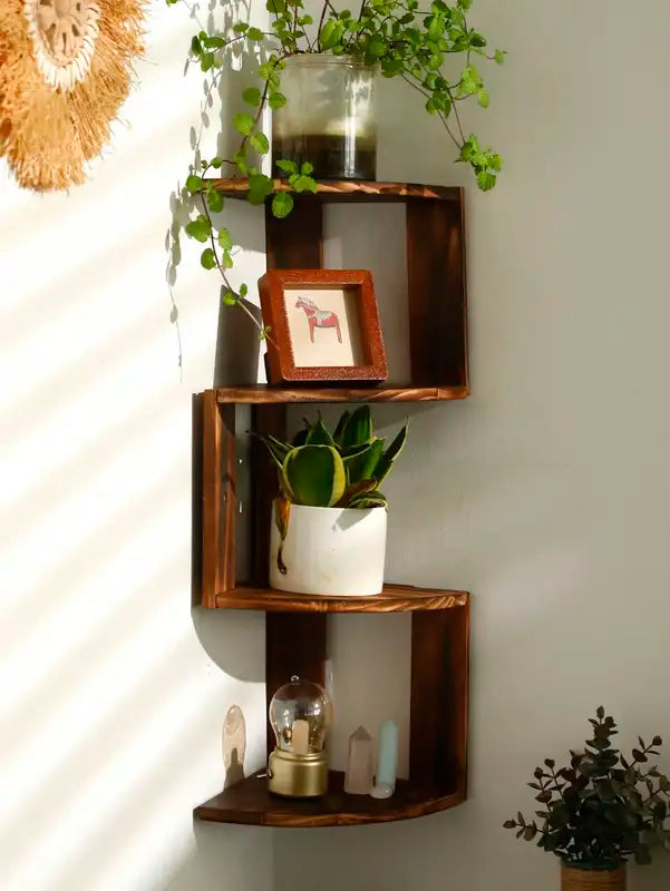 2/4-Tier Wall Corner Shelves Set Floating Storage Racks for Kitchen Living Room