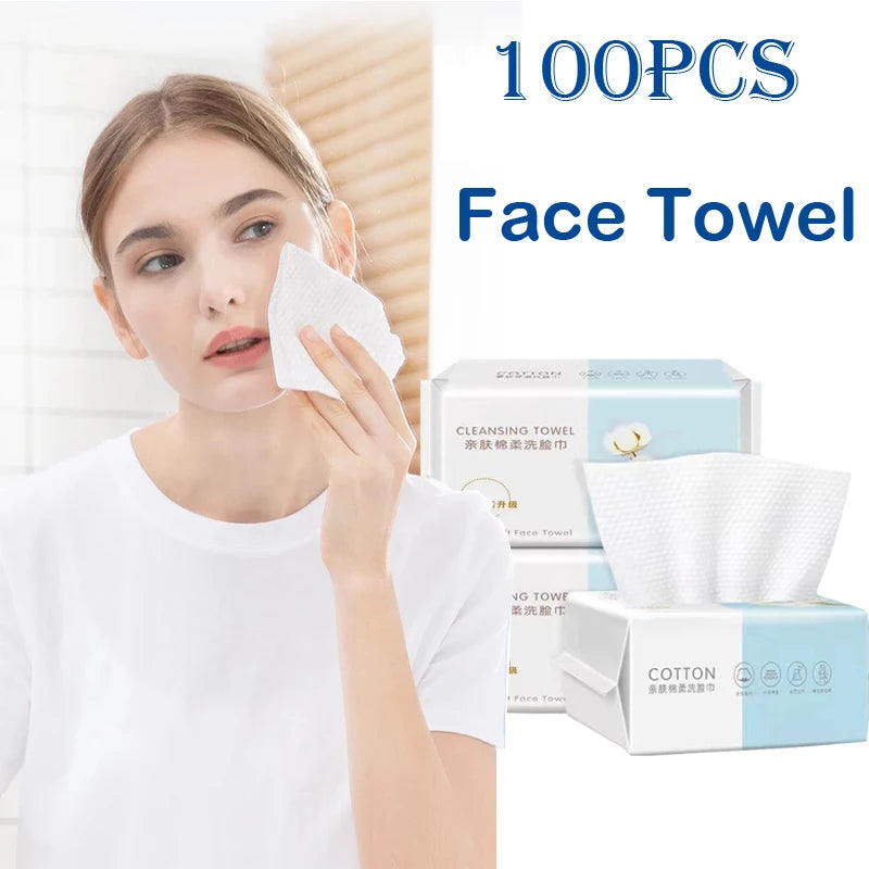 Disposable Facial Towels 100PCS Soft Cotton Makeup Remover for Travel & Daily Use