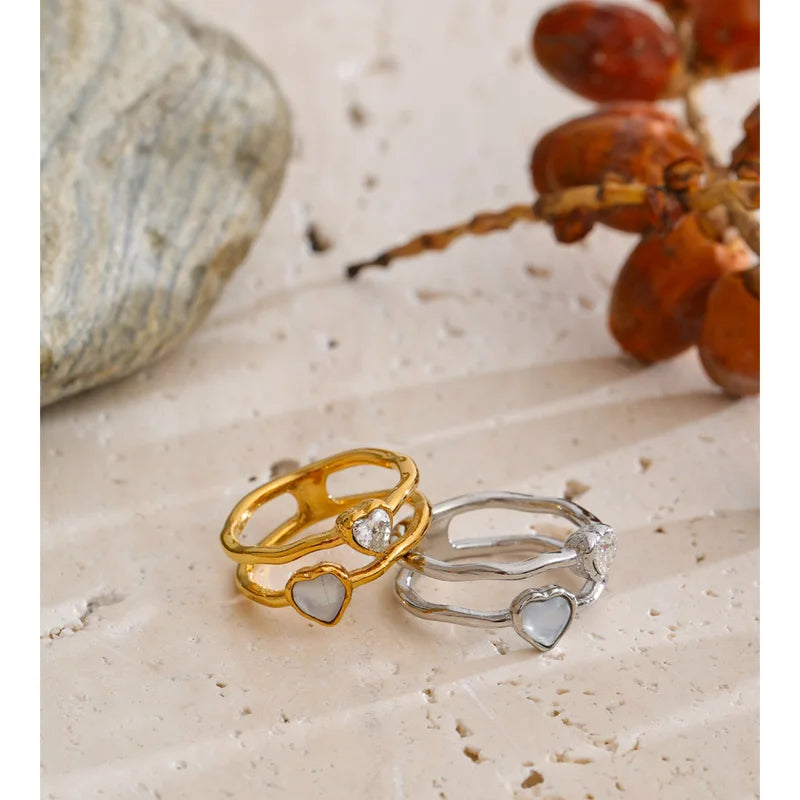 Double-Layer Heart Zirconia Love Ring for Women - Modern Jewelry