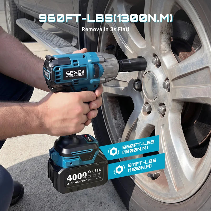 Cordless Impact Wrench and Drill Kit 1300N.m Brushless Power Auto Repair