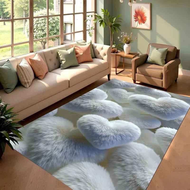 Macaron Plush Heart Rug - Non-Slip Decor Mat for Bedroom & Living Room