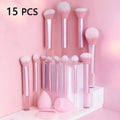 15-Piece Makeup Brush and Puff Set with Soft Sponges - Portable Cosmetic Tools