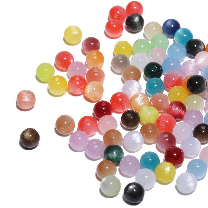 Mixed Color Shiny Resin Cat Eye Beads 8mm Round Spacer Jewelry Making 50pcs