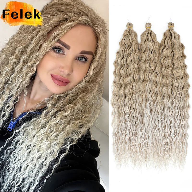 Ombre Brown Curly Crochet Hair Extensions - Deep Wave Twist Braid 22-30 Inch Synthetic Hair