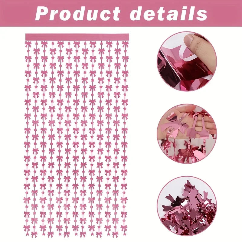 Pink Bow Theme Rain Curtain for Birthday Party Wall Decoration - DIY Rain Effect