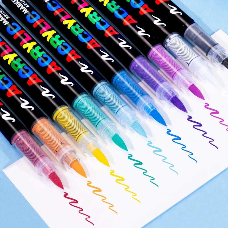 16 Colors Liquid Acrylic Paint Pen Set for Rock Stone Glass Fabric Ceramic Craft