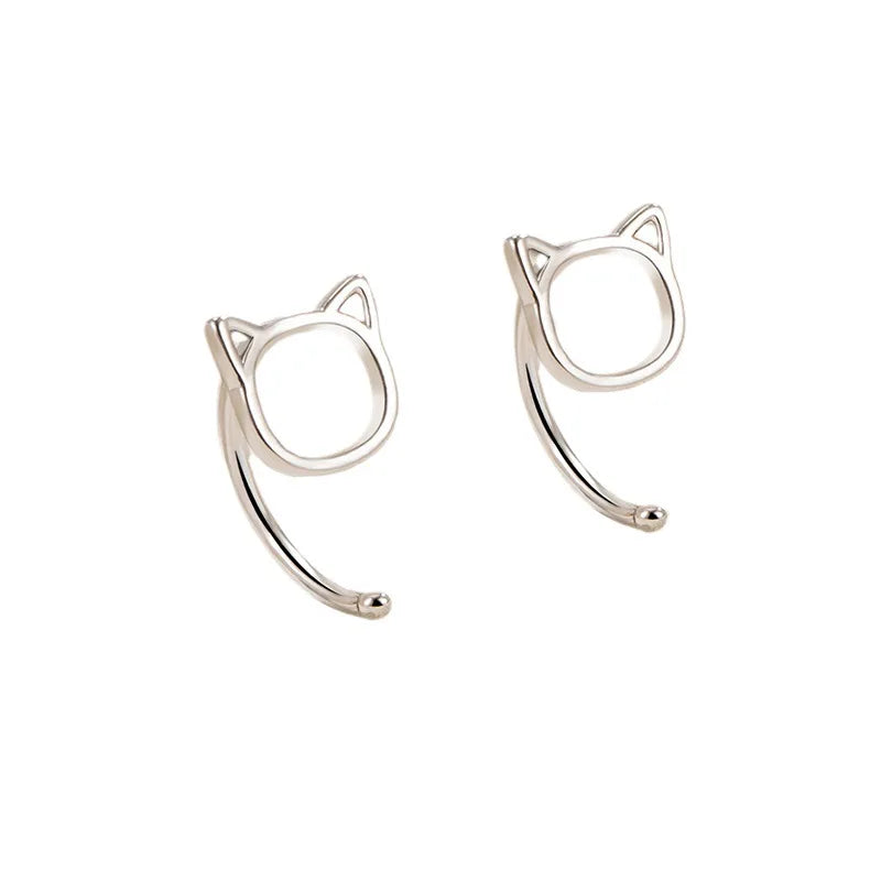 Cute Cat Stud Earrings for Women Girls Silver Color Hypoallergenic Jewelry