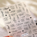 Retro Cursive Letter Nail Decals Set - 5D Vintage Nail Art Stickers for Manicure