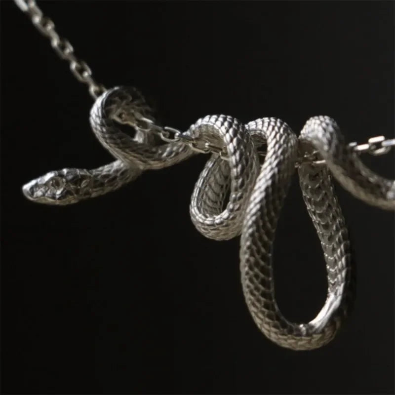 Snake Pendant Necklace for Men and Women - Winding Silver & Gold Statement Jewelry