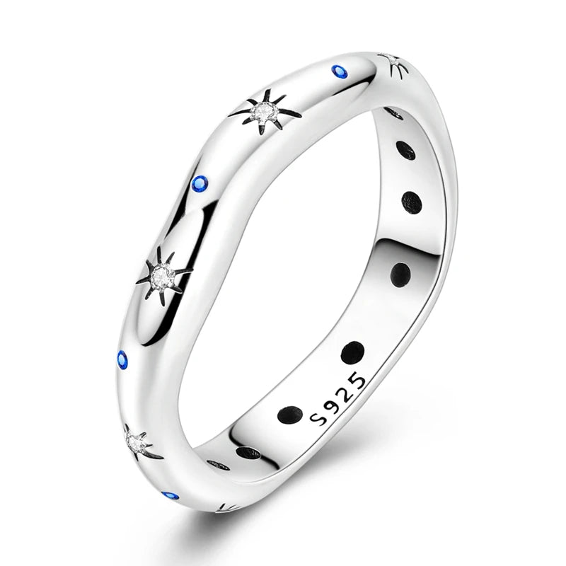 Sterling Silver Star Sun & Starry Sky Ring for Women Wedding Anniversary Jewelry