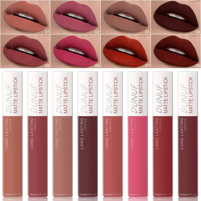 Matte Lip Gloss Set 6-8 Colors Waterproof Anti-Sweat Non-Stick Lipstick