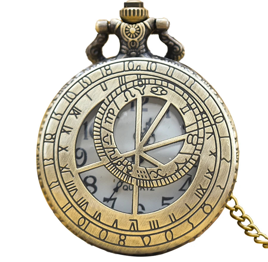 Retro Charm Quartz Pocket Watch Necklace Pendant - Geometric Hollow Carving