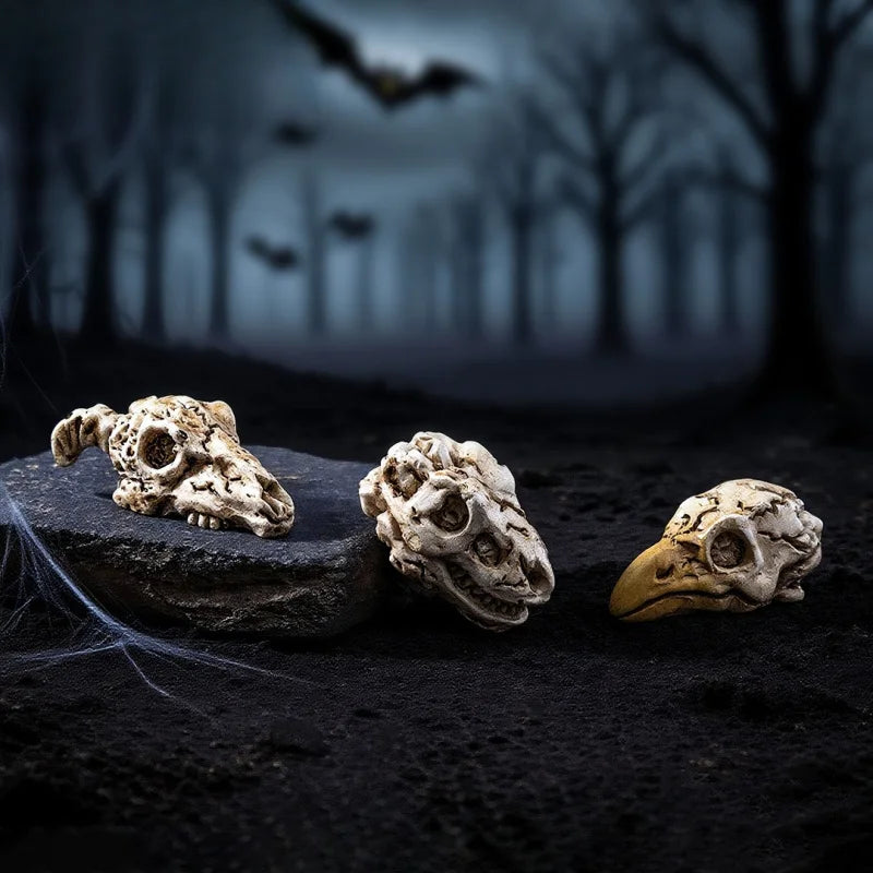 Mini Halloween Crow Animal Skull Ghost Ornaments - 3 Pack for Home & Party Decor