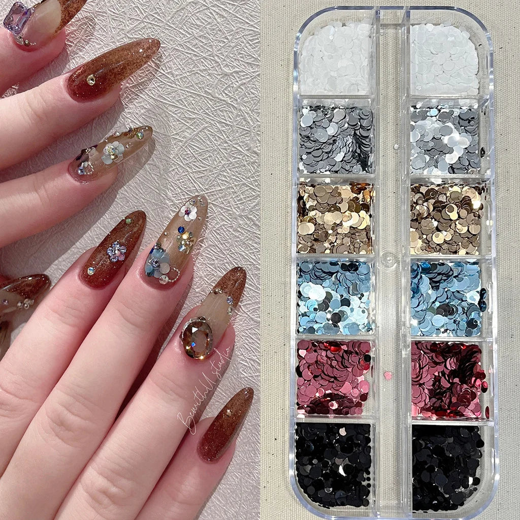 Polka Dot Glitter Nail Art Accessories - Instagram Style, Retro Floral Design