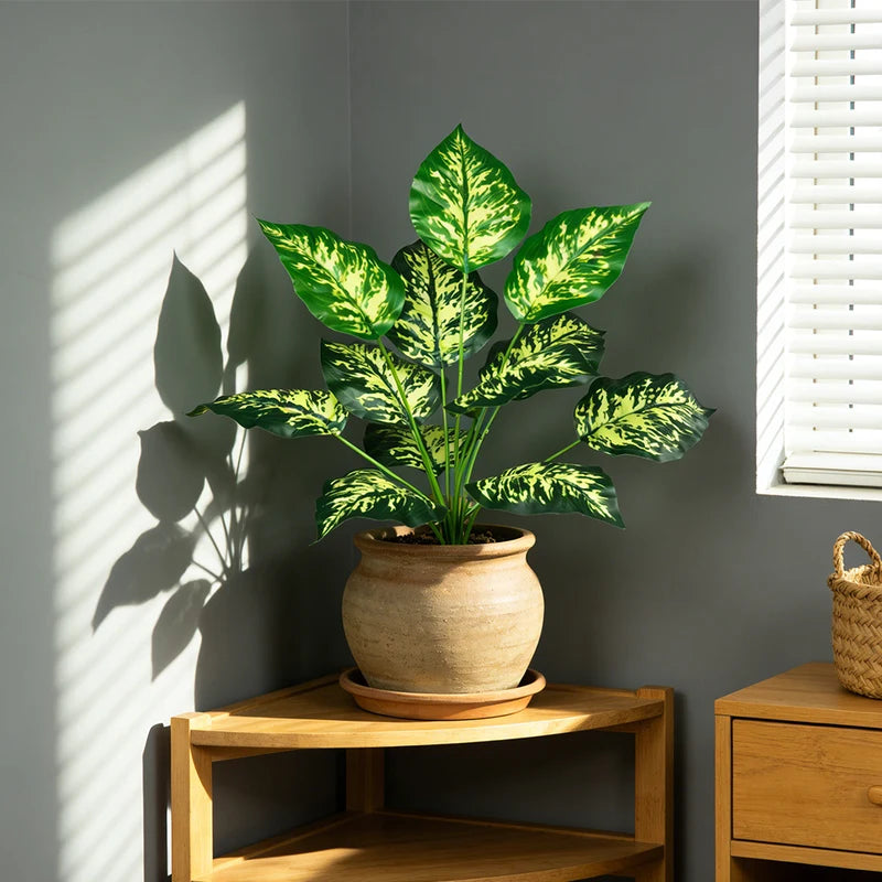Artificial Tropical Plant with Green Palm & Monstera Leaves for Home Decor