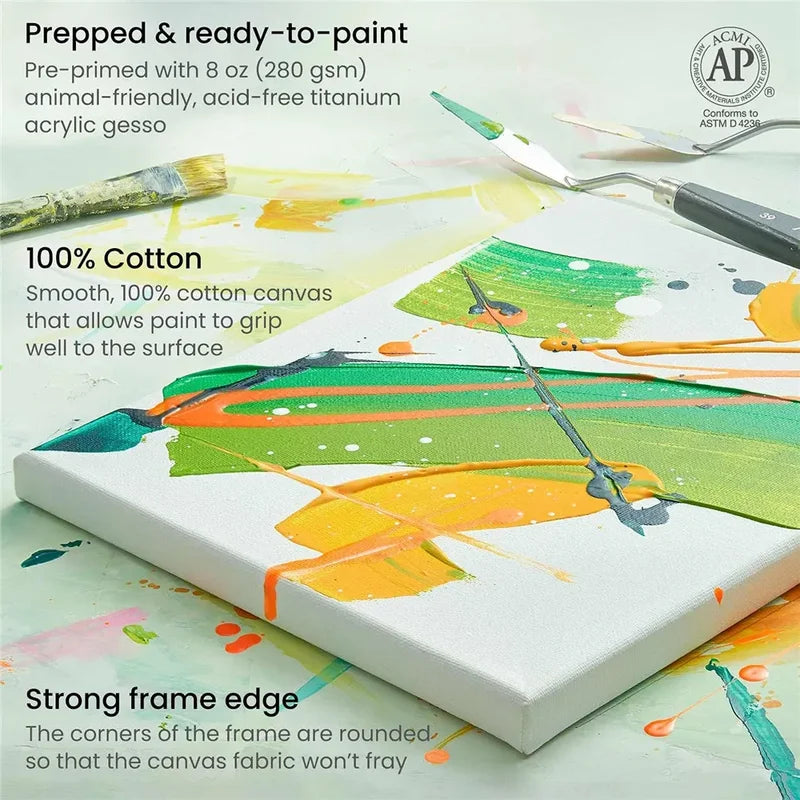 Set of 4 White Artist Canvas Boards for Painting - Square Wooden Frames, Cotton Surface
